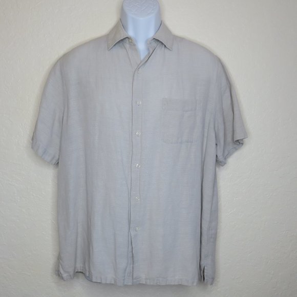 Tasso Elba* Men's Short‎ Sleeve Button Down Curved Hem Chest Pocket Shirt~ Large - Picture 1 of 10